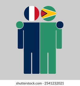 Flat illustration of two human figures with France and Guyana flags as heads. Minimalistic design, isolated background.