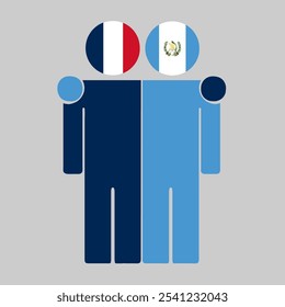 Flat illustration of two human figures with France and Guatemala flags as heads. Minimalistic design, isolated background.