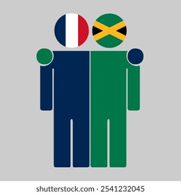 Ilustração plana de duas figuras humanas com bandeiras da França e da Jamaica como cabeças. Design minimalista, fundo isolado.