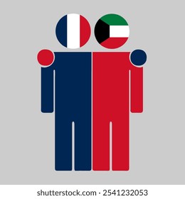 Flat illustration of two human figures with France and Kuwait flags as heads. Minimalistic design, isolated background.