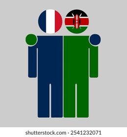 Flat illustration of two human figures with France and Kenya flags as heads. Minimalistic design, isolated background.