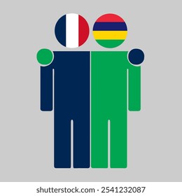 Flat illustration of two human figures with France and Mauritius flags as heads. Minimalistic design, isolated background.