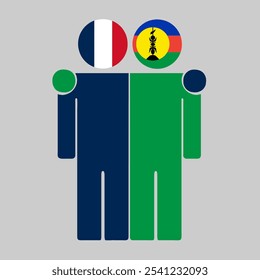Flat illustration of two human figures with France and New Caledonia flags as heads. Minimalistic design, isolated background.