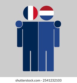 Ilustração plana de duas figuras humanas com bandeiras da França e da Holanda como cabeças. Design minimalista, fundo isolado.