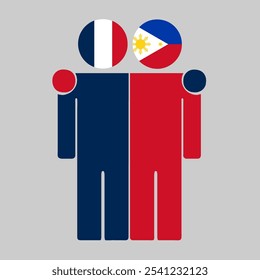 Flat illustration of two human figures with France and Philippines flags as heads. Minimalistic design, isolated background.