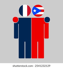 Flat illustration of two human figures with France and Puerto Rico flags as heads. Minimalistic design, isolated background.