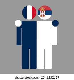 Ilustração plana de duas figuras humanas com bandeiras da França e da Sérvia como cabeças. Design minimalista, fundo isolado.