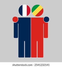 Flat illustration of two human figures with France and Republic of the Congo flags as heads. Minimalistic design, isolated background.