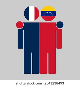 Flat illustration of two human figures with France and Venezuela flags as heads. Minimalistic design, isolated background.