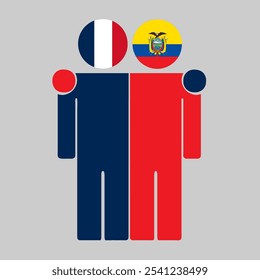 Flat illustration of two human figures with France and Ecuador flags as heads. Minimalistic design, isolated background.