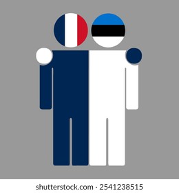 Flat illustration of two human figures with France and Estonia flags as heads. Minimalistic design, isolated background.