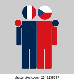 Flat illustration of two human figures with France and Czech Republic flags as heads. Minimalistic design, isolated background.