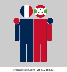 Flat illustration of two human figures with France and Burundi flags as heads. Minimalistic design, isolated background.