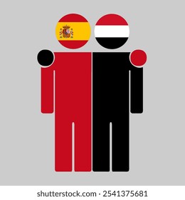 Ilustração plana de duas figuras humanas com bandeiras da Espanha e do Iêmen como cabeças. Design minimalista, fundo isolado.