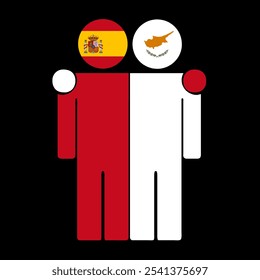 Flat illustration of two human figures with Spain and Cyprus flags as heads. Minimalistic design, isolated background.