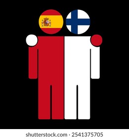 Flat illustration of two human figures with Spain and Finland flags as heads. Minimalistic design, isolated background.