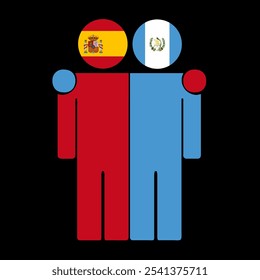 Flat illustration of two human figures with Spain and Guatemala flags as heads. Minimalistic design, isolated background.