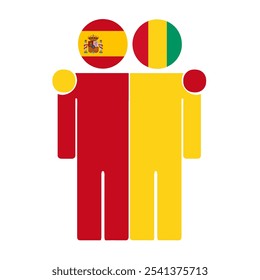 Ilustración plana de dos figuras humanas con banderas de España y Guinea como cabezas. Diseño minimalista, fondo aislado.