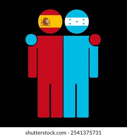 Flat illustration of two human figures with Spain and Honduras flags as heads. Minimalistic design, isolated background.