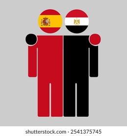 Flat illustration of two human figures with Spain and Egypt flags as heads. Minimalistic design, isolated background.