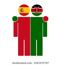 Ilustração plana de duas figuras humanas com bandeiras da Espanha e do Quênia como cabeças. Design minimalista, fundo isolado.