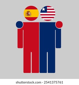 Flat illustration of two human figures with Spain and Liberia flags as heads. Minimalistic design, isolated background.