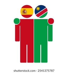 Flat illustration of two human figures with Spain and Namibia flags as heads. Minimalistic design, isolated background.