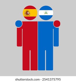 Flat illustration of two human figures with Spain and Nicaragua flags as heads. Minimalistic design, isolated background.