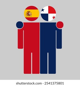 Flat illustration of two human figures with Spain and Panama flags as heads. Minimalistic design, isolated background.