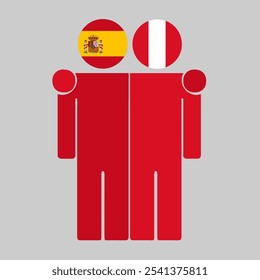 Flat illustration of two human figures with Spain and Peru flags as heads. Minimalistic design, isolated background.