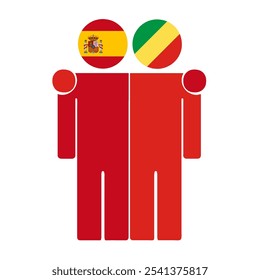 Flat illustration of two human figures with Spain and Republic of the Congo flags as heads. Minimalistic design, isolated background.