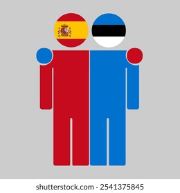 Flat illustration of two human figures with Spain and Estonia flags as heads. Minimalistic design, isolated background.