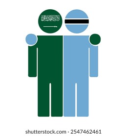 Flat illustration of two human figures with Saudi Arabia and Botswana flags as heads. Minimalistic design, isolated background.