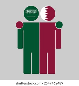 Flat illustration of two human figures with Saudi Arabia and Qatar flags as heads. Minimalistic design, isolated background.