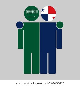 Flat illustration of two human figures with Saudi Arabia and Panama flags as heads. Minimalistic design, isolated background.