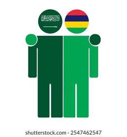 Flat illustration of two human figures with Saudi Arabia and Mauritius flags as heads. Minimalistic design, isolated background.