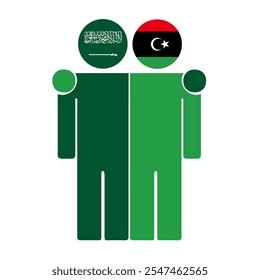 Flat illustration of two human figures with Saudi Arabia and Libya flags as heads. Minimalistic design, isolated background.