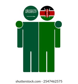 Flat illustration of two human figures with Saudi Arabia and Kenya flags as heads. Minimalistic design, isolated background.