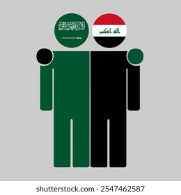 Flat illustration of two human figures with Saudi Arabia and Iraq flags as heads. Minimalistic design, isolated background.