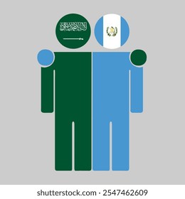 Flat illustration of two human figures with Saudi Arabia and Guatemala flags as heads. Minimalistic design, isolated background.