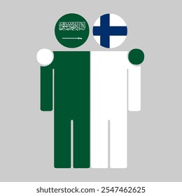 Flat illustration of two human figures with Saudi Arabia and Finland flags as heads. Minimalistic design, isolated background.