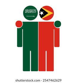 Flat illustration of two human figures with Saudi Arabia and East Timor flags as heads. Minimalistic design, isolated background.