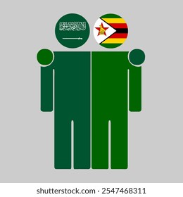 Flat illustration of two human figures with Saudi Arabia and Zimbabwe flags as heads. Minimalistic design, isolated background.