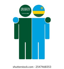 Flat illustration of two human figures with Saudi Arabia and Rwanda flags as heads. Minimalistic design, isolated background.