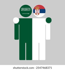 Flat illustration of two human figures with Saudi Arabia and Serbia flags as heads. Minimalistic design, isolated background.