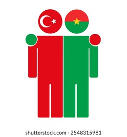 Flat illustration of two human figures with Turkey and Burkina Faso flags as heads. Minimalistic design, isolated background.