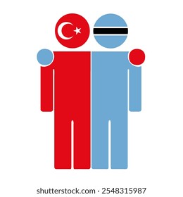 Flat illustration of two human figures with Turkey and Botswana flags as heads. Minimalistic design, isolated background.