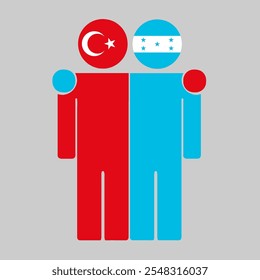 Flat illustration of two human figures with Turkey and Honduras flags as heads. Minimalistic design, isolated background.