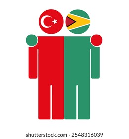 Flat illustration of two human figures with Turkey and Guyana flags as heads. Minimalistic design, isolated background.