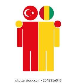 Ilustración plana de dos figuras humanas con banderas de Turquía y Guinea como cabezas. Diseño minimalista, fondo aislado.